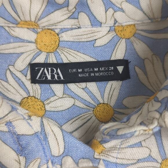 Zara Daisy Flower Novelty Cropped Button Down Top Medium - Picture 3 of 8